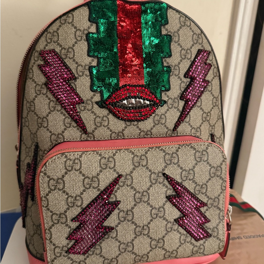 Gucci Beige and Pink Backpack with Sequin Details